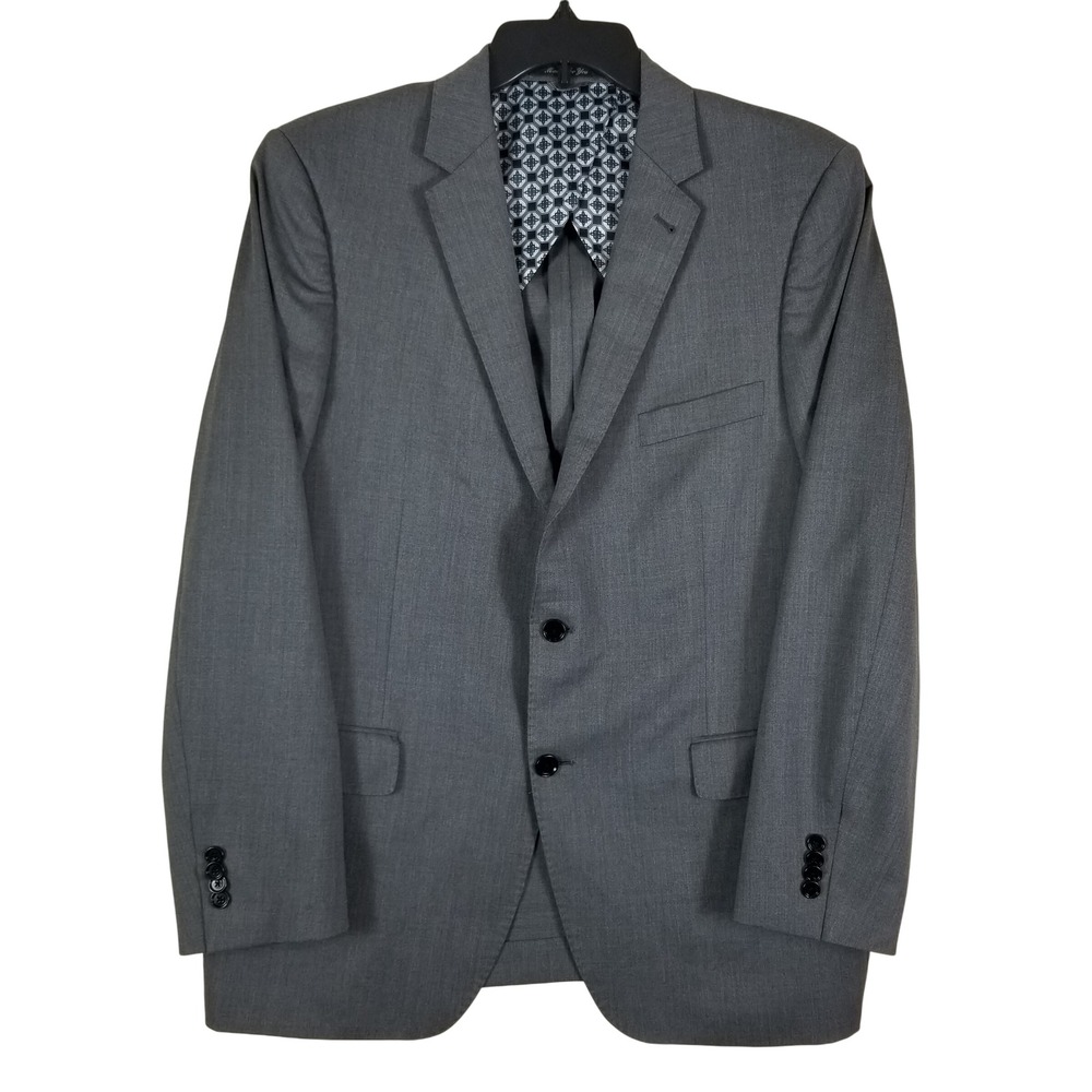 Indochino Mens Grey Wool Silk Blend Two Button Blazer Sport Coat Custom Size 42R